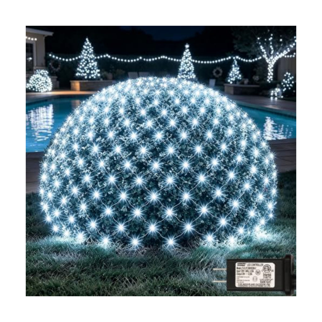 OYCBUZO 300LED Net Lights, 14.8ft x 5ft Connectable Christmas Net Lights 8 Modes, Waterproof Mesh Lights Plug in for Bushes Xmas Tree Holiday Garden Wedding Outdoor Party - Cool White