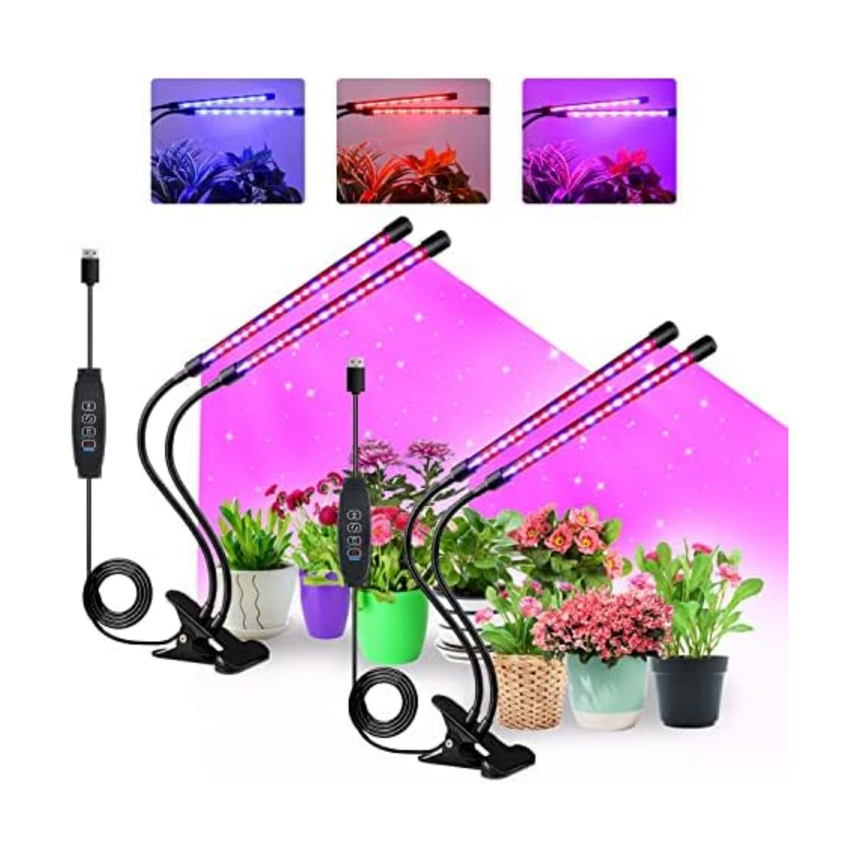 Grow Lights for Indoor Plants, Full Spectrum Dual-Head Clip Plant Lights
