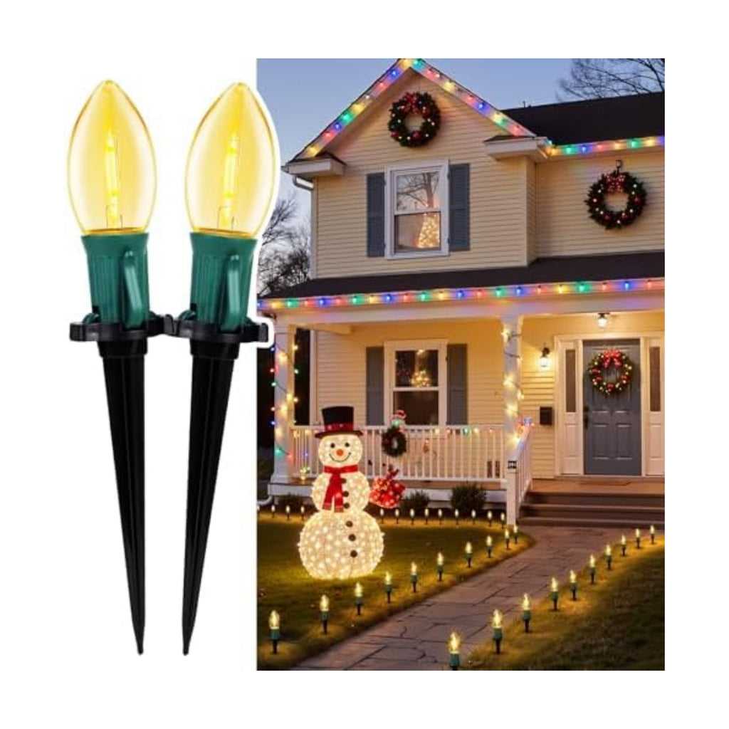 Christmas Pathway Lights Outdoor,51.4 Ft C9 Lights with 40 Warm White Bulbs