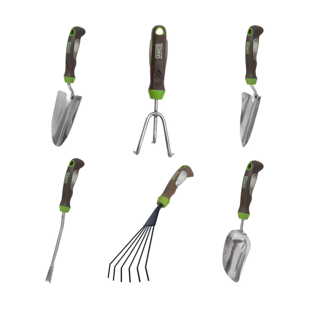 AMES 24451009 6-pc. Ergo Gel Grip Garden Tool Set with Hand Trowel, Weeder, Rake, Transplanter, Scoop & Cultivator