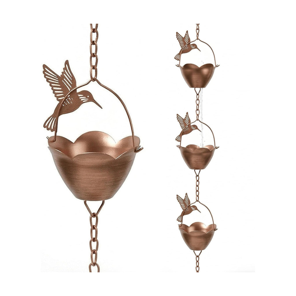 Topadorn Rain Chain for Gutters, 7.85 FT Metal Hummingbird Rain Chain | 12 Flower Cups, Decorative Hanging Rain Catcher