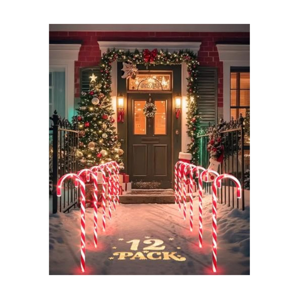 COOLWUFAN 12 Pack 17 Inch Candy Cane Christmas Pathway Lights Outdoor Decor