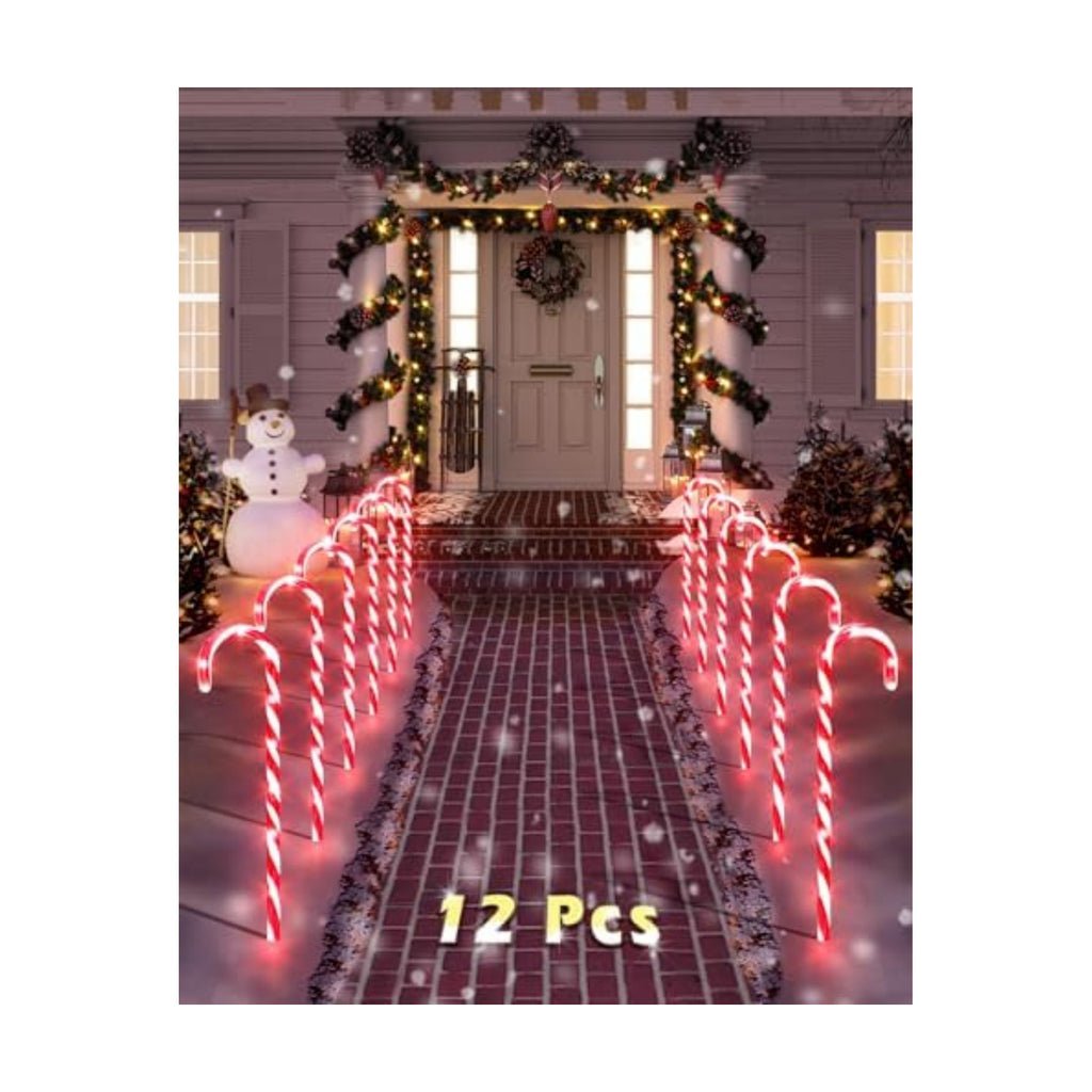 COOLWUFAN 12 Pack 22 Inch Candy Cane Christmas Pathway Lights Outdoor Decor