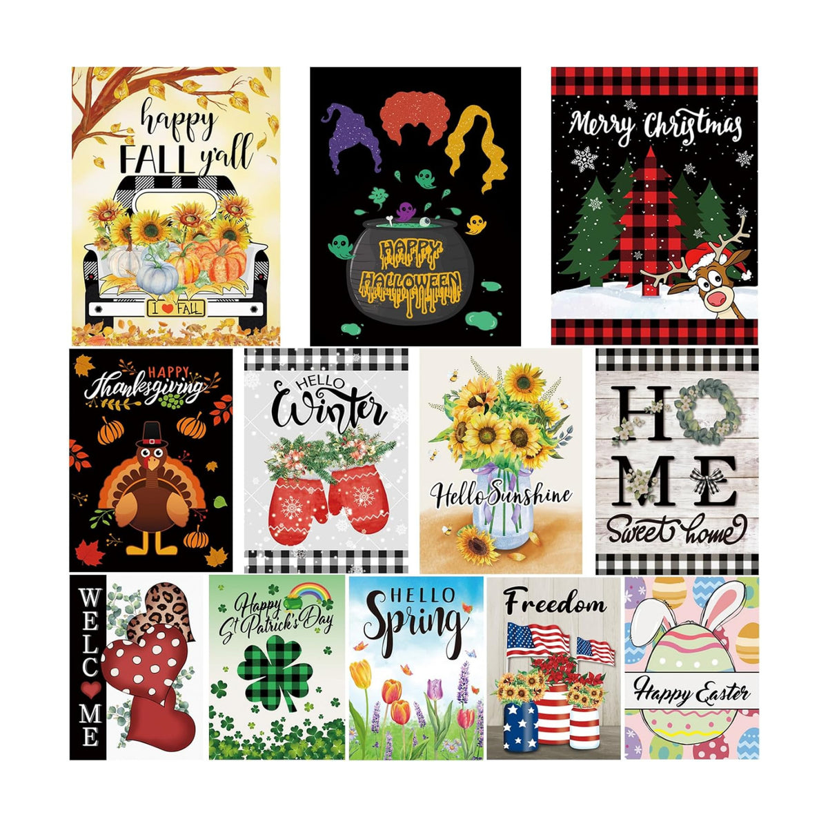 Seasonal Garden Flags Set of 12 Double Sided 12x18 Inch Yard Flags
