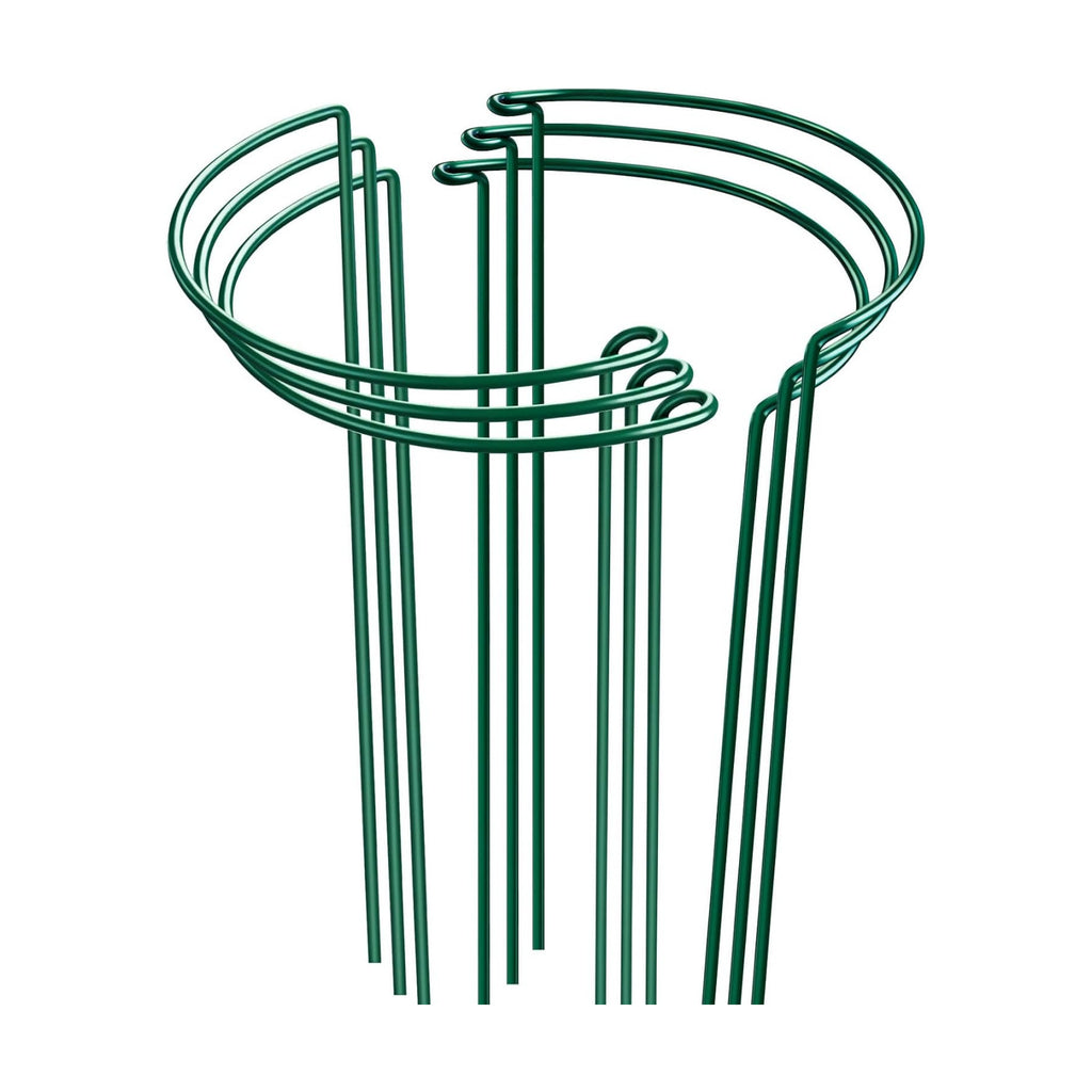 HiGift 6 Pack 24 Inch Plant Stakes, 10" Wide x 24" High Half Round Metal Peony Cages and Support, Green Garden Plant