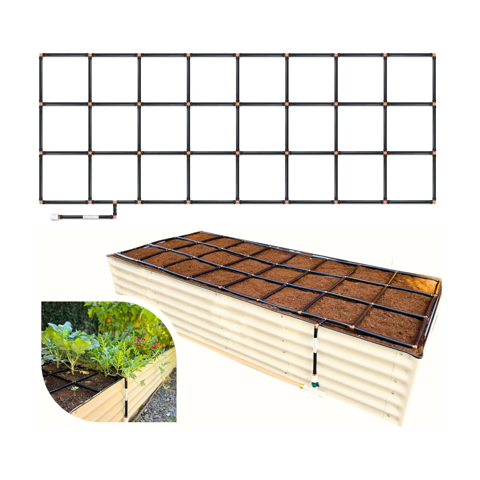 Garden Grid 3x8 | Garden Irrigation Kit for Raised Beds | Pre-Assembled | 2-Min Setup Raised Bed Watering System;