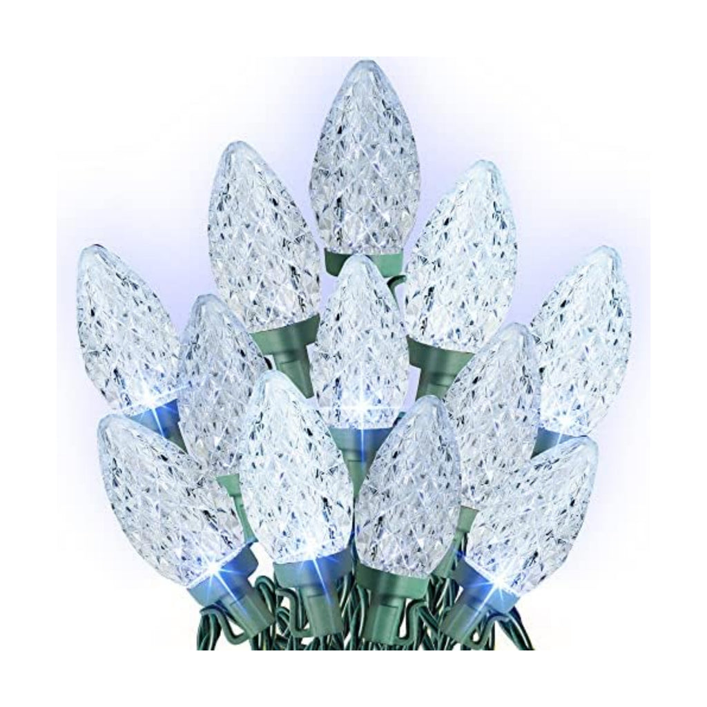 Dazzle Bright White C9 Christmas Lights Outdoor, 50 LED 33ft Waterproof Green Wire String Lights, Indoor Outdoor Fairy Lights for Christmas Tree, Xmas Yard, Party, Wedding House Decorations