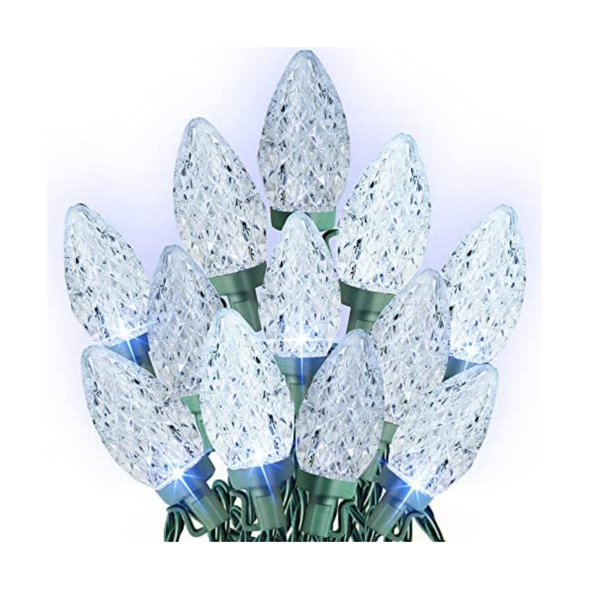 Dazzle Bright White C9 Christmas Lights Outdoor, 50 LED 33ft Waterproof Green Wire String Lights, Indoor Outdoor Fairy Lights for Christmas Tree, Xmas Yard, Party, Wedding House Decorations