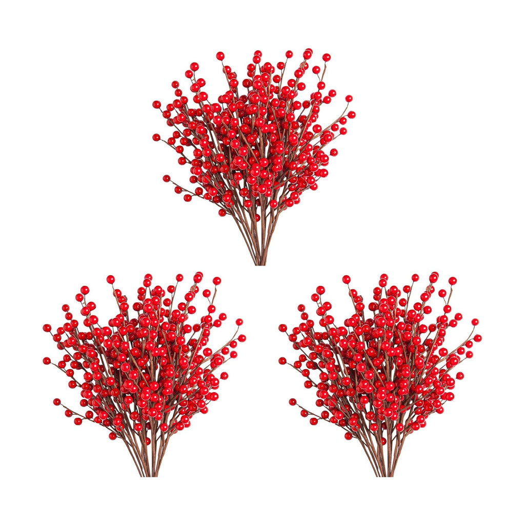 Red Holly Berry Stems for Christmas Tree,Total of 900 Red Berries,13.8in 36Pack Berry Stems, Hand Made Christmas Decor,Artificial Burgundy Berries, Christmas Picks