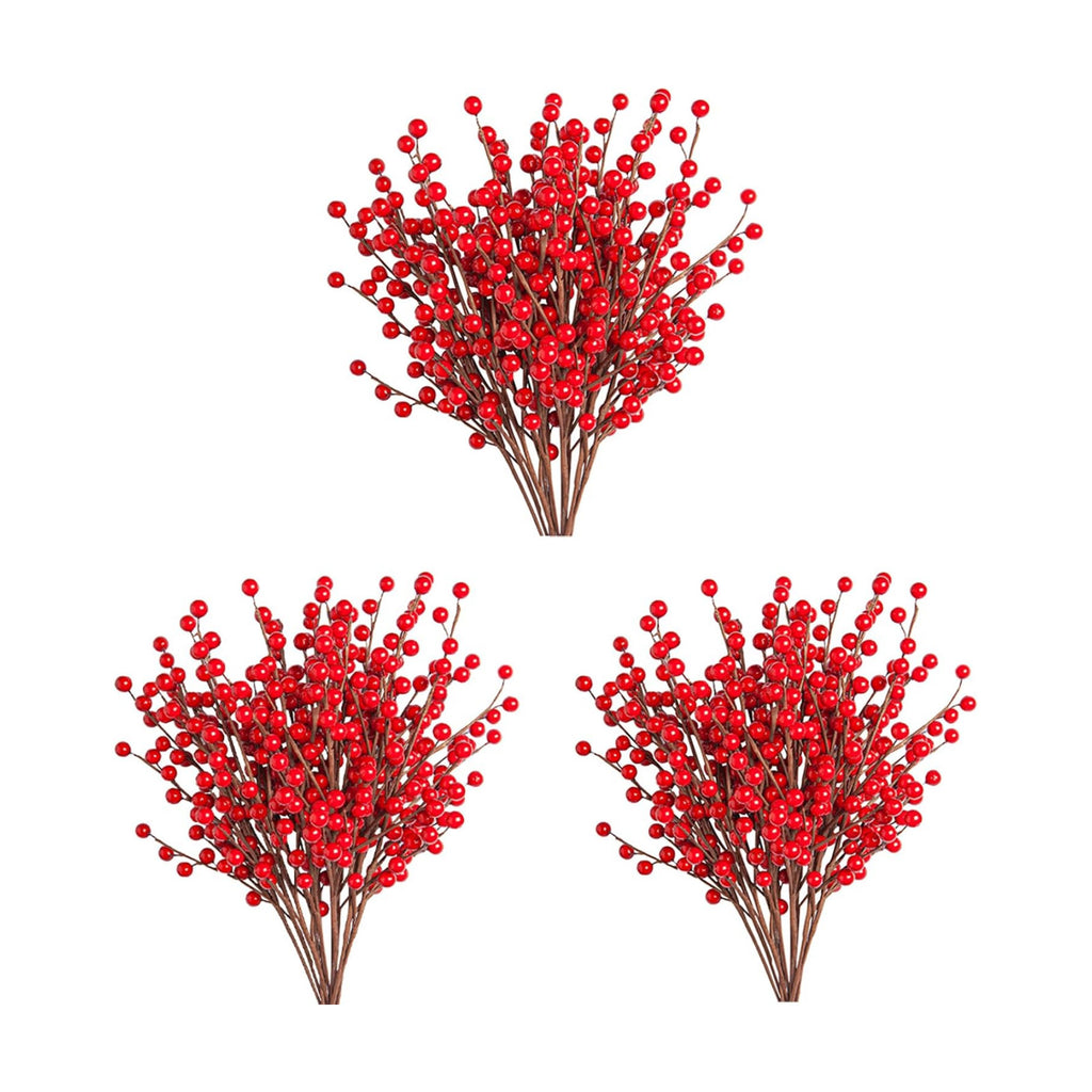 Red Holly Berry Stems for Christmas Tree,Total of 1260 Red Berries,16.7in 36Pack Berry Stems,Hand Made Christmas Decor,Artificial Burgundy Berries, Christmas Picks