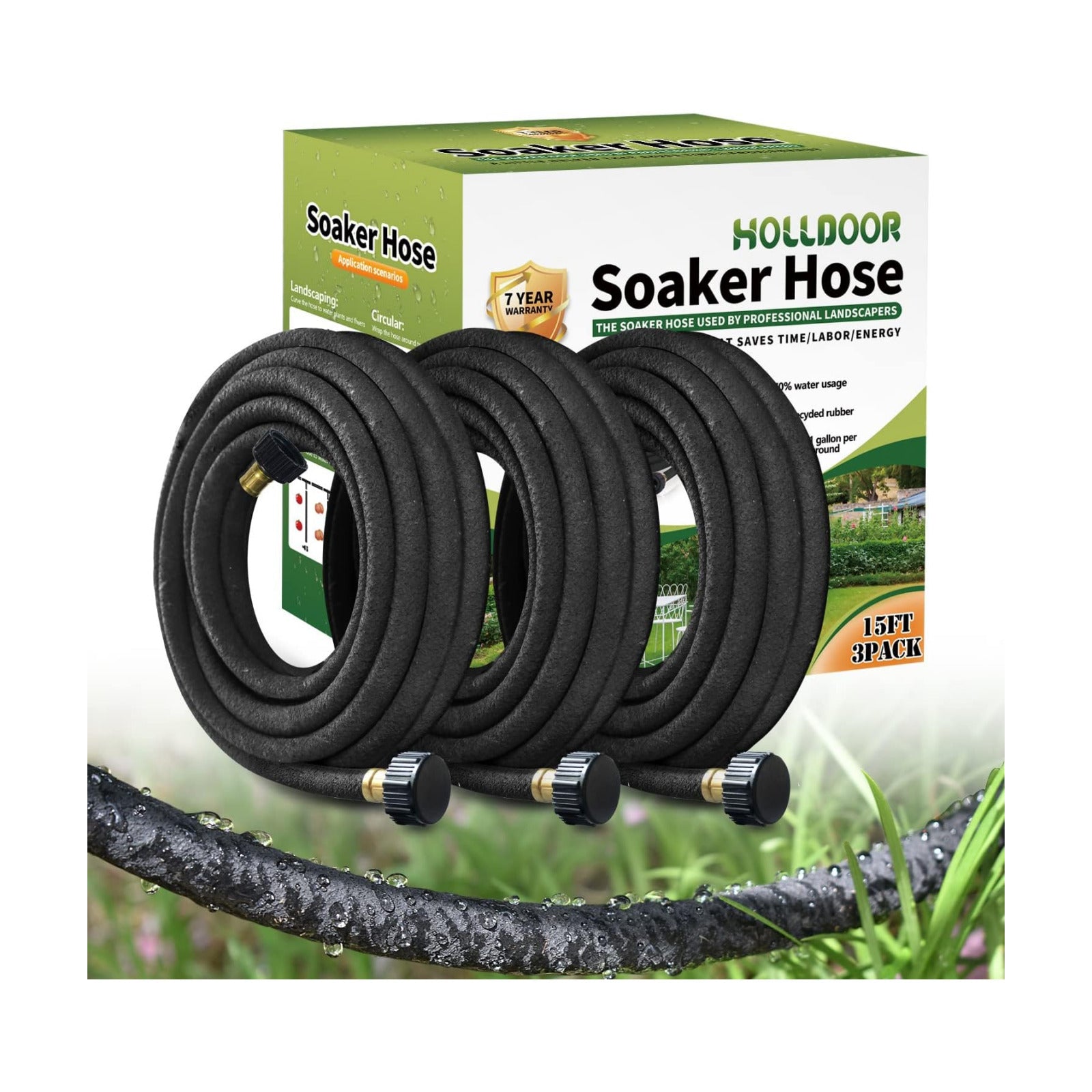 3 Pack Short Soaker Hose 15 Ft for Garden Beds, 1/2’’ 50 ft Soaker Hose for Foundation Watering, 70% Water Saving Drip