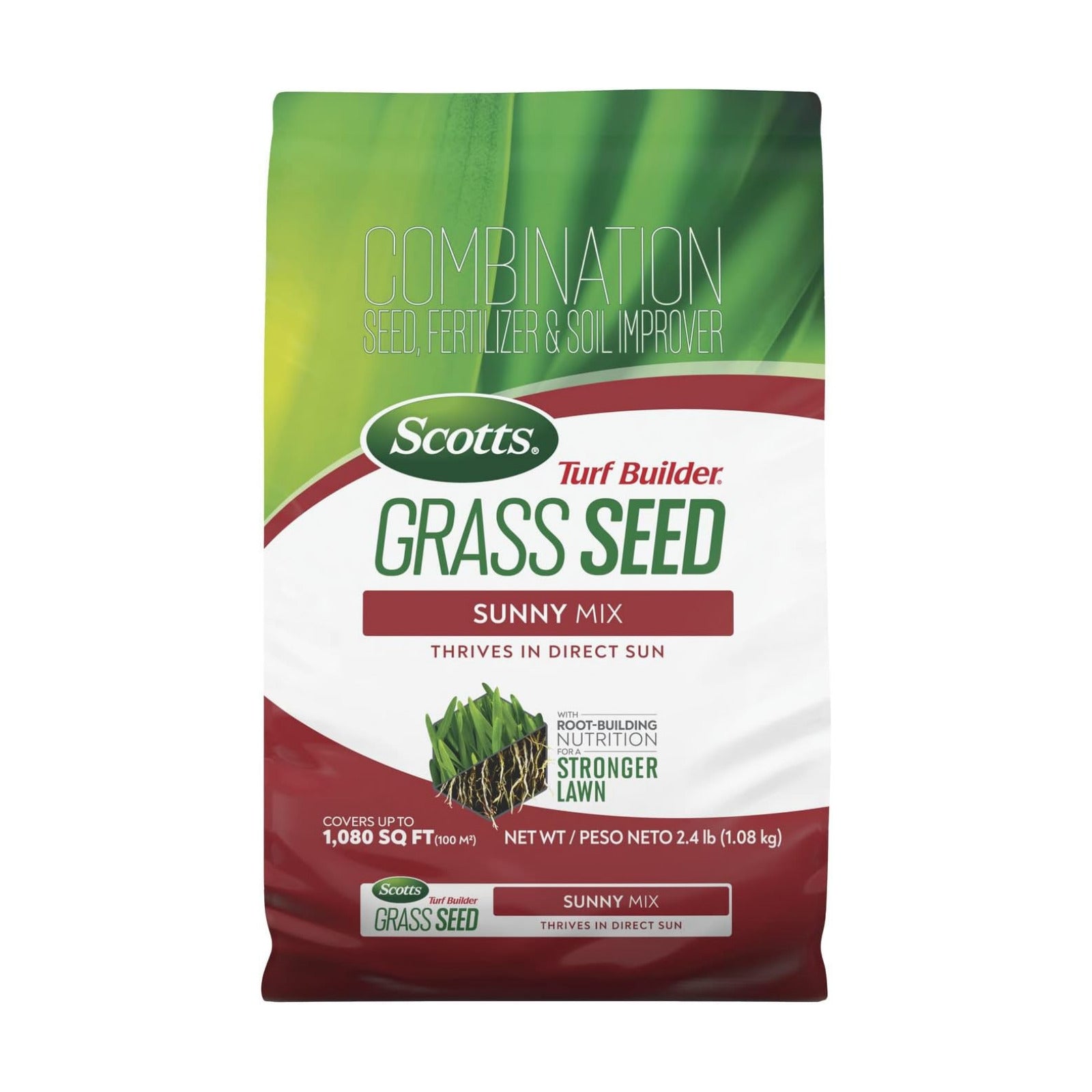 Scotts Turf Builder Grass Seed Sunny Mix, 2.4 lbs. | Grass Seed Plus Lawn Fertilizer and Soil Improver, Thrives in
