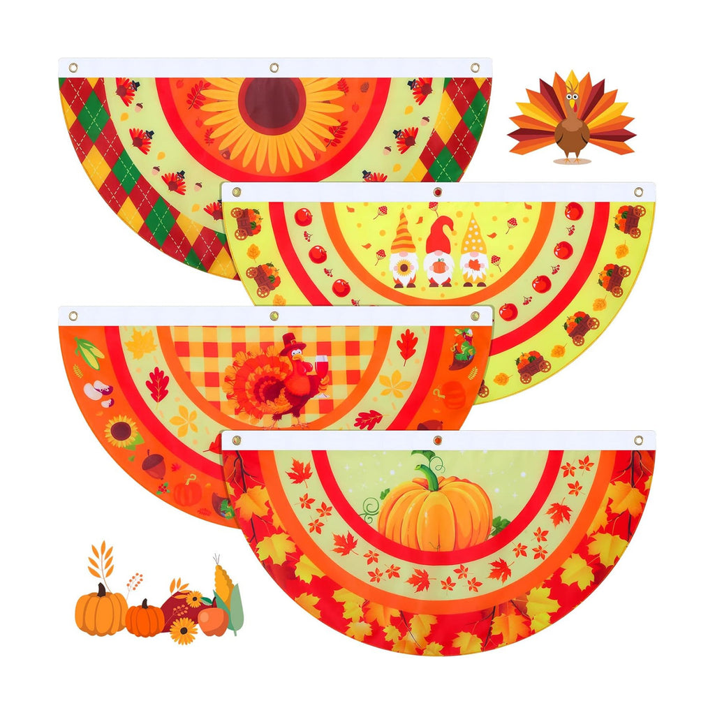 4 Pcs Fall Bunting Flag for Outside Autumn Banner 3 x 1.5 Ft