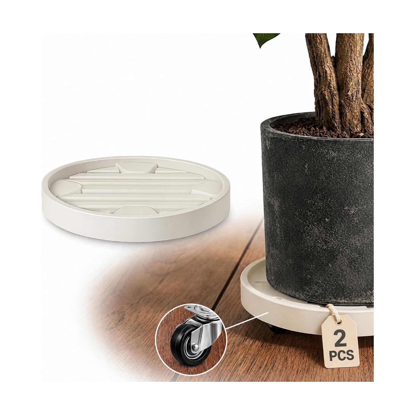 12Inch Plant Caddy with Hidden Wheels for Large Pots | 2Pack Plant Stands with Wheels, Heavy Duty Rolling Plant Base