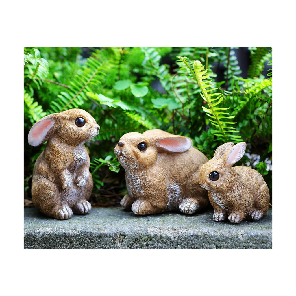 Bunny Decor Set of 3 Resin Easter Garden Statues Outdoor Indoor Home Yard | Easter Rabbit Figurines for Flower Bed