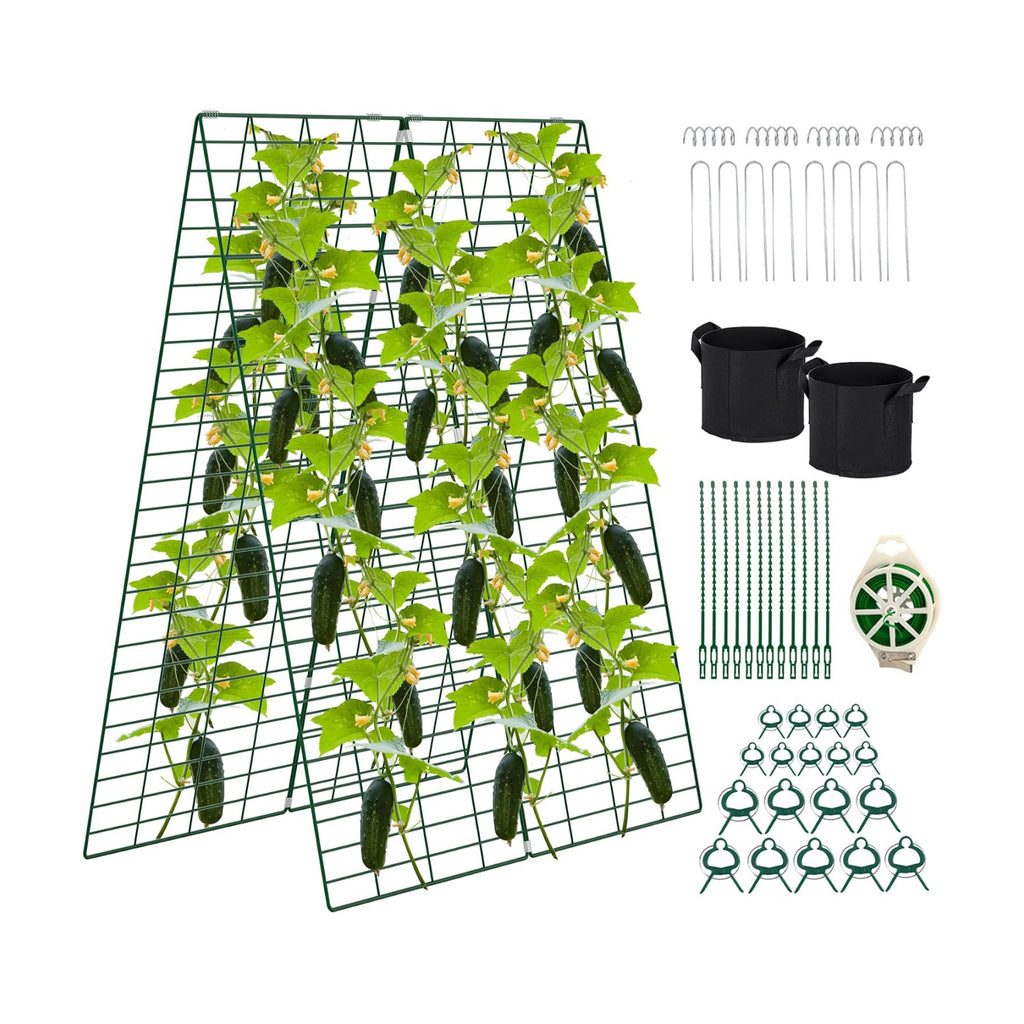 Foldable Cucumber Trellis 48" L x 34" W | A-Frame Trellis, Climbing Plants Support Raised Bed Trellis with Twist Ties &