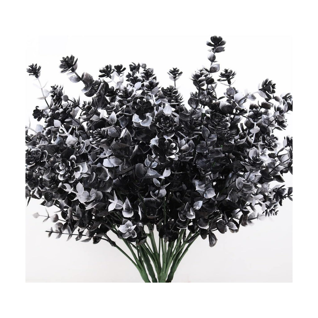 RECUTMS Black Artificial Flowers, Fake Outdoor UV Resistant Plants Faux Plastic Greenery Shrubs Indoor Outside Hanging Planter Home Kitchen Office Wedding, Garden Decor (White+Black)