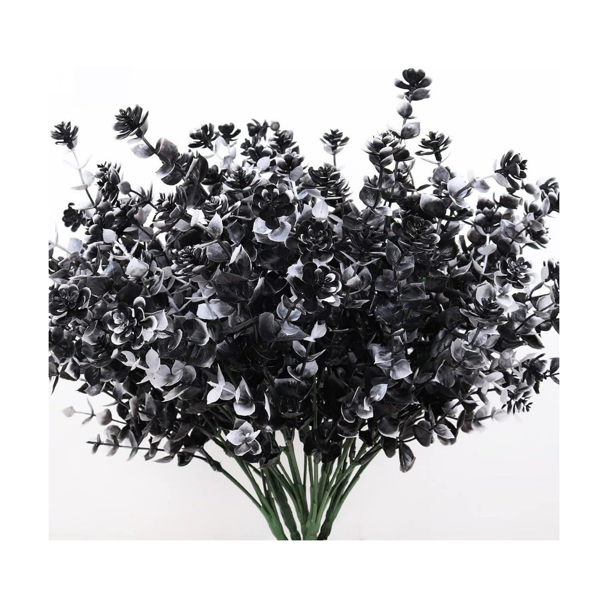 RECUTMS Black Artificial Flowers, Fake Outdoor UV Resistant Plants Faux Plastic Greenery Shrubs Indoor Outside Hanging Planter Home Kitchen Office Wedding, Garden Decor (White+Black)