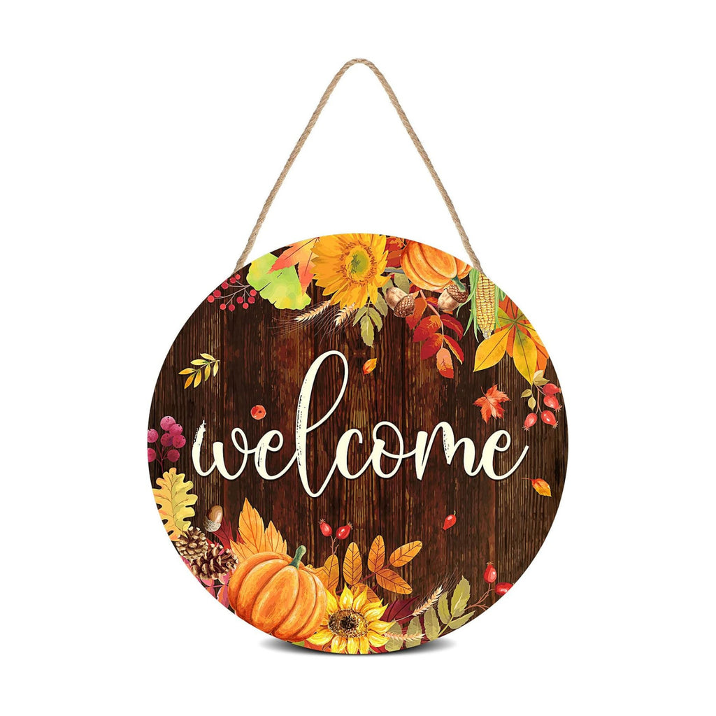 Capoda Fall Floral Welcome Sign Thanksgiving Wooden Hanging Door Sign
