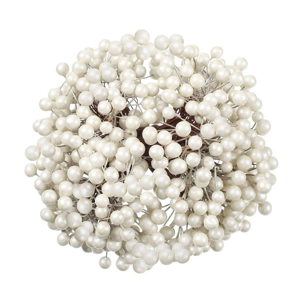 BBTO Artificial Holly Berries on Wire Stems, 250 Stems with 500 Pieces 8 mm Fake Berries for Christmas Tree Decorations Wreath Craft Use Wedding Party Favor (White)