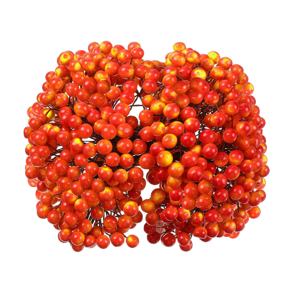 BBTO Artificial Holly Berries on Wire Stems, 250 Stems with 500 Pieces 8 mm Fake Berries for Christmas Tree Decorations Wreath Craft Use Wedding Party Favor (Yellow, Red)