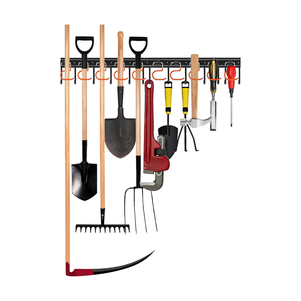 TVKB 34'' All Metal Garden Tool Organizer Wall Mount Garage Organizers and Storage with Hooks Tool Hangers for Shed