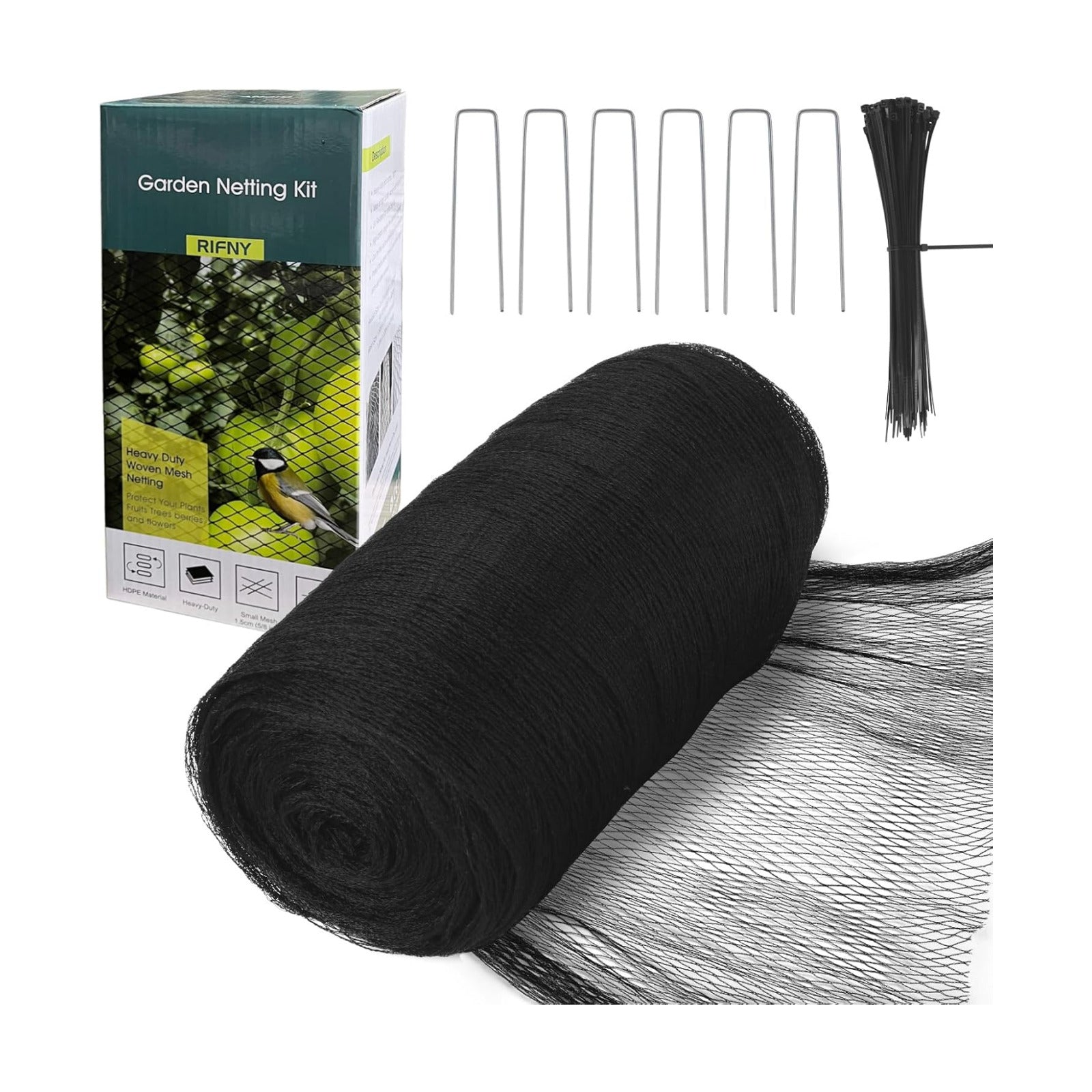 Bird Netting for Garden Protection, Anti Bird Mesh Garden Netting 13 x 40FT | RIFNY Heavy Duty Netting with Staples for
