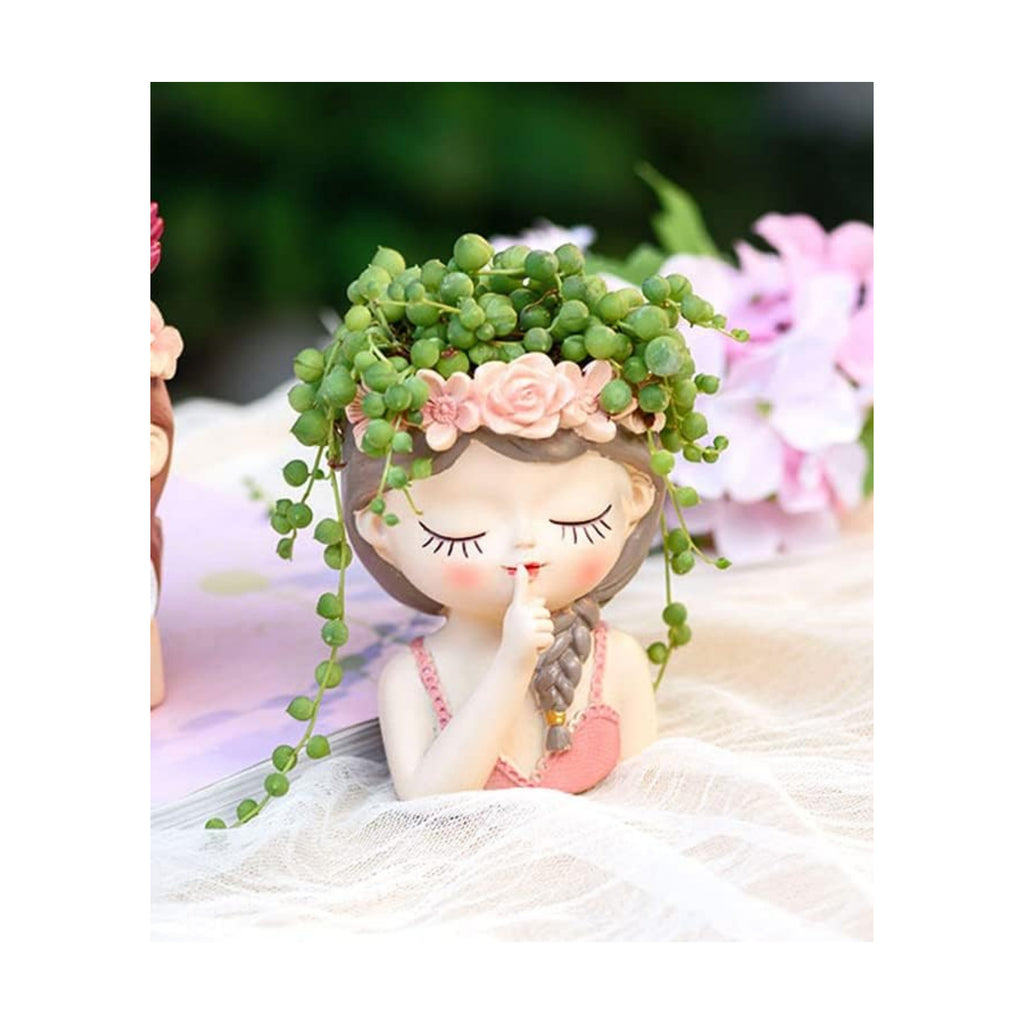 Cute Head Planter Resin Succulent Planter Little Girl Flower Pot, Human Face Cactus Plants Container Bonsai Holder