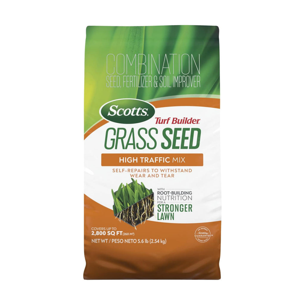 Scotts Turf Builder Grass Seed High Traffic Mix, 5.6 lbs. | Grass Seed Plus Lawn Fertilizer and Soil Improver
