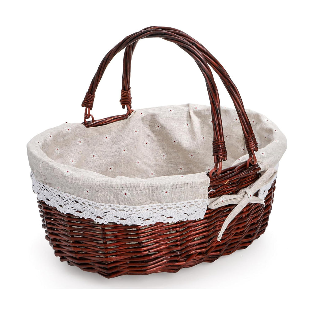 Dicunoy Wicker Picnic Basket with Handle, Large Empty Gift Basket to fill, Open Top Market Harvest Baskets for Garden