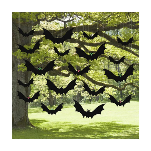 (18 Pcs) Hanging Bats Halloween Decoration Outside, Large Flying Plastic Bats Outdoor Decor, 3 Different Sizes with Cute Eye Stickers for Hanging in The Tree, Porch, Yard, Lawn, Indoor