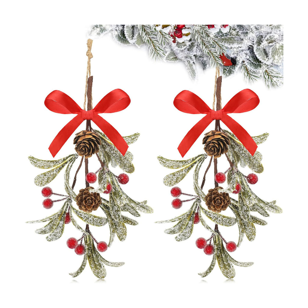 Giegxin 2 Piece Christmas Mistletoe Ornament,Bright Style,Red