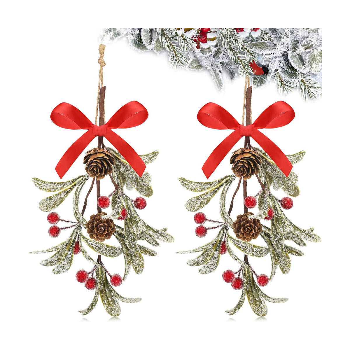 Giegxin 2 Piece Christmas Mistletoe Ornament,Bright Style,Red