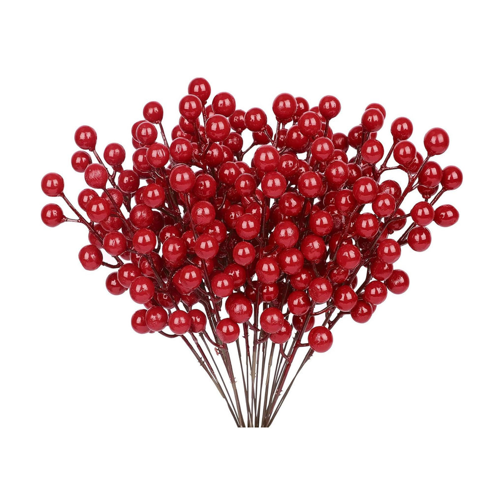 24 Pcs Artificial Christmas Red Holly Berry Stems, Christmas Tree Picks