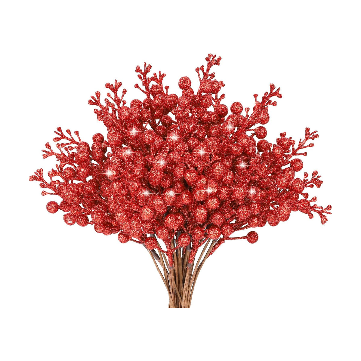 36Pcs Christmas Glitter Berry Stems, Red Artificial Christmas Tree Picks