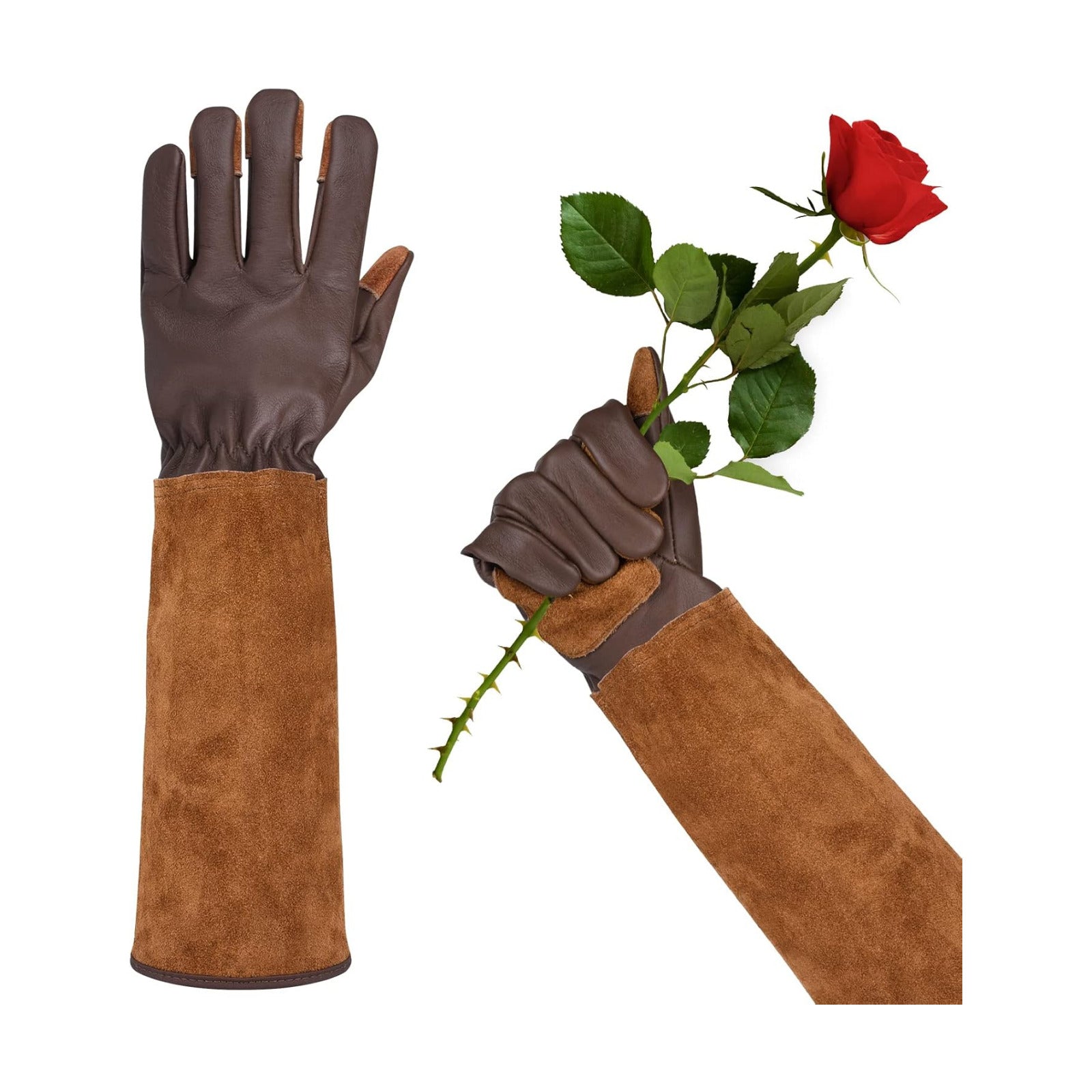 Long Gardening Gloves for Women Thorn Proof,Rose Pruning Cowhide Leather Garden Glove for Cactus, Rose and Blackberry