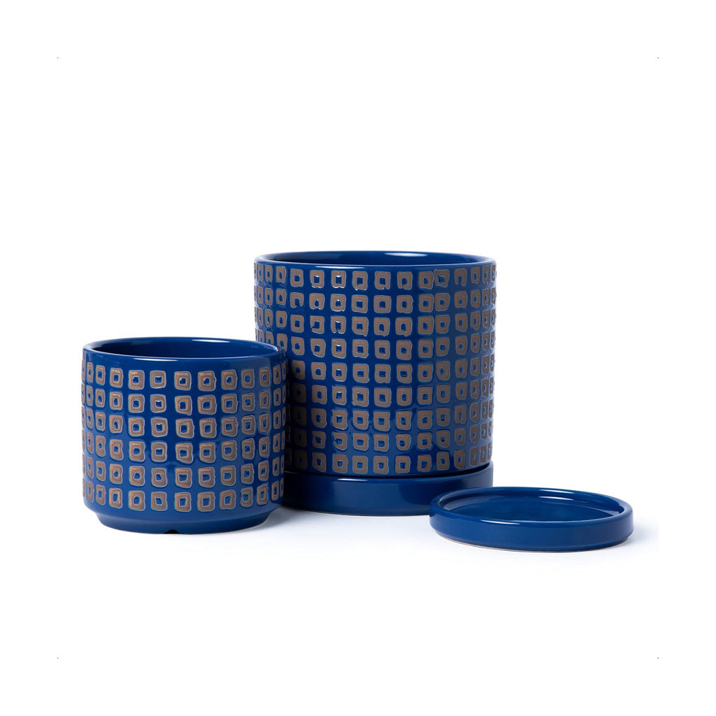 D'vine Dev Set of 2 Ceramic Planter Pots with Drainage Hole and Saucer, 4.5 Inch 6 Inch Plant Pots for Indoor