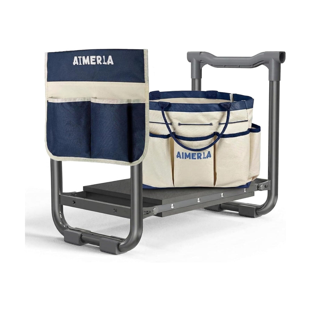 Foldable Garden Kneeler Seat Heavy Duty [Upgraded Widened Thick Kneeling Pad] Garden Stool with Large Garden Tool Bags