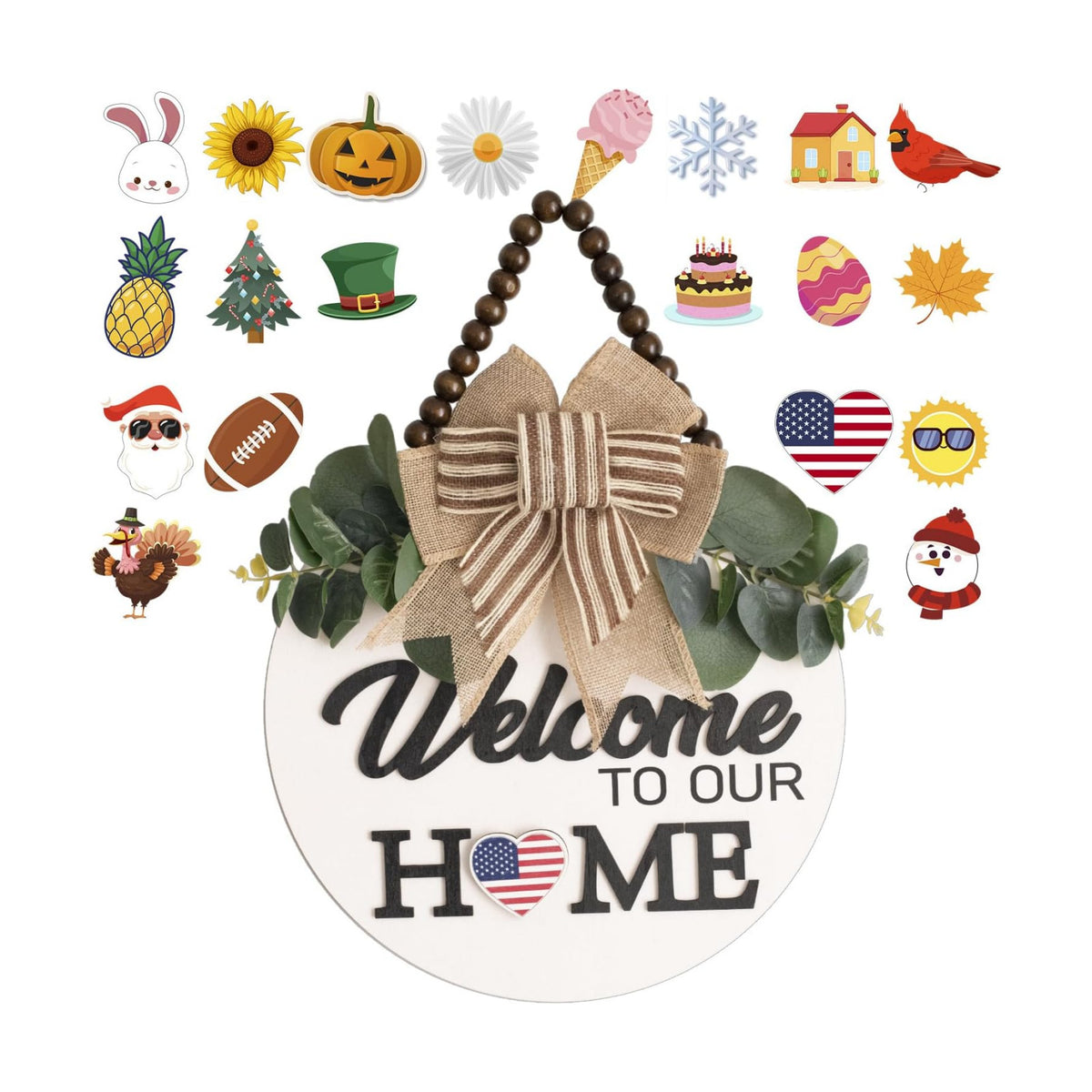 Welcome Sign for Front Door 12 in Wreath Decorations for All Seasons White A