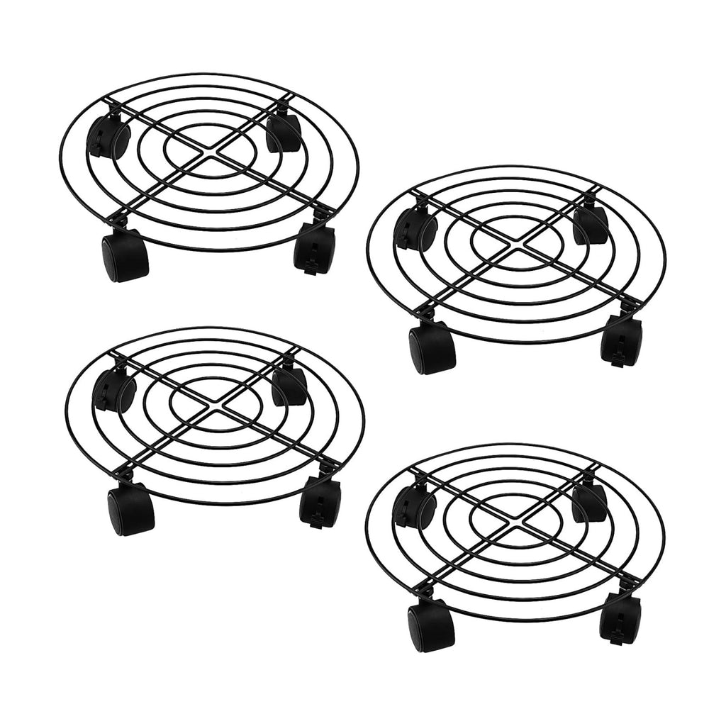SINJEUN 4 Pack 10.6 Inch Metal Plant Caddy, Rolling Potted Plant Dolly, Flower Pots Plant Stand with Lockable Wheels