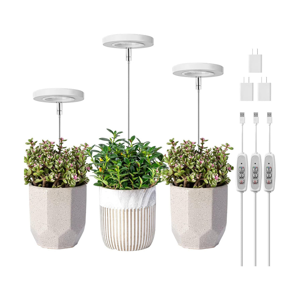 LORDEM Full Spectrum LED Grow Light for Indoor Plants, 3 Packs | Height Adjustable, Auto On/Off Timer 4/8/12H, 4