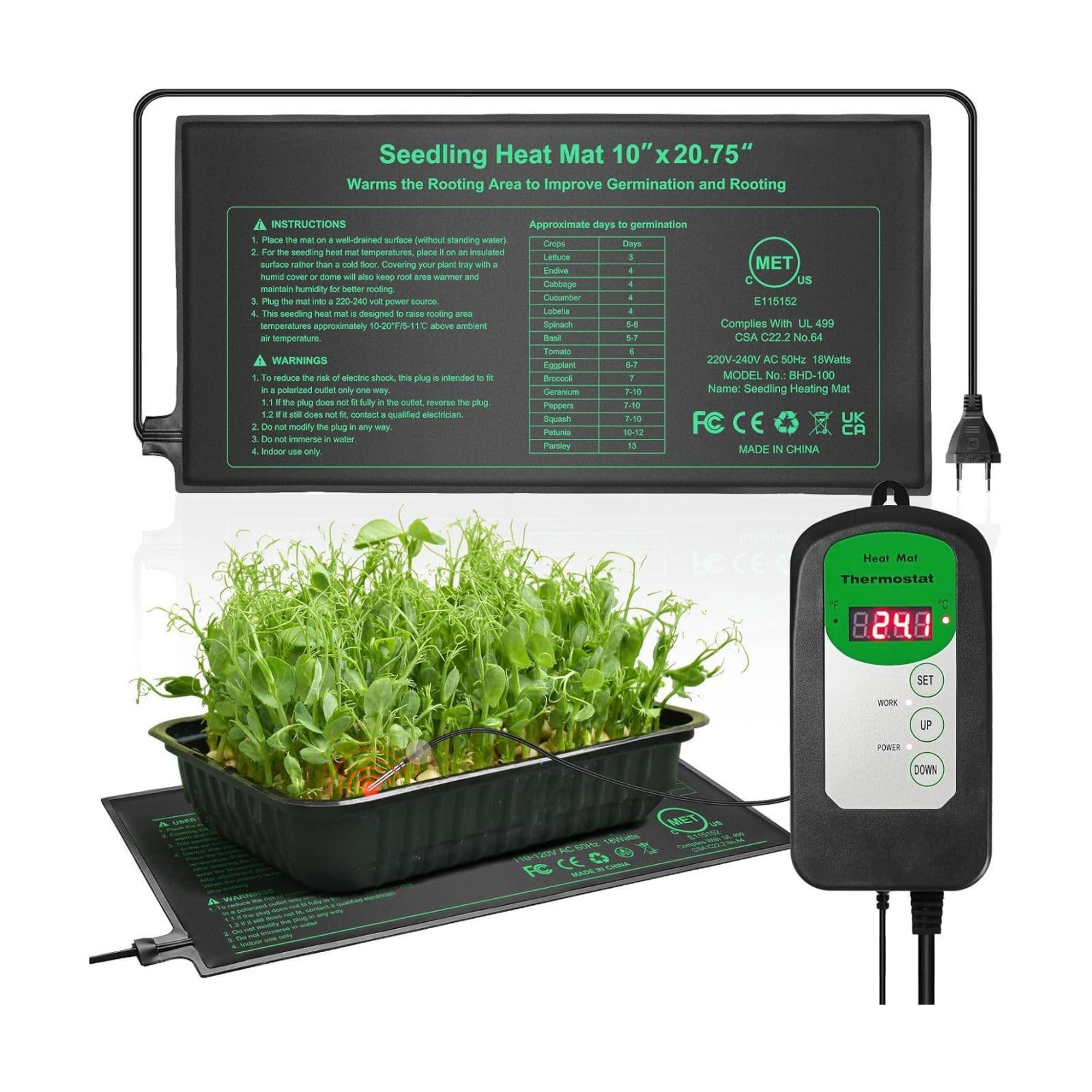 Bestio10"x 20.75" Seedling Heat Mat and Digital Thermostat Combo Set,MET & UL Certified Plant Heat Mat Heat mat for