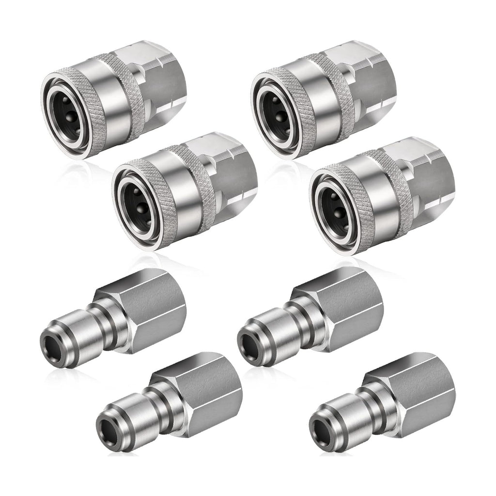 4 Sets NPT 1/4 Inch Pressure Washer Coupler Quick Connect Plug Male Female 1/4 Quick Connect Fittings Pressure Washer