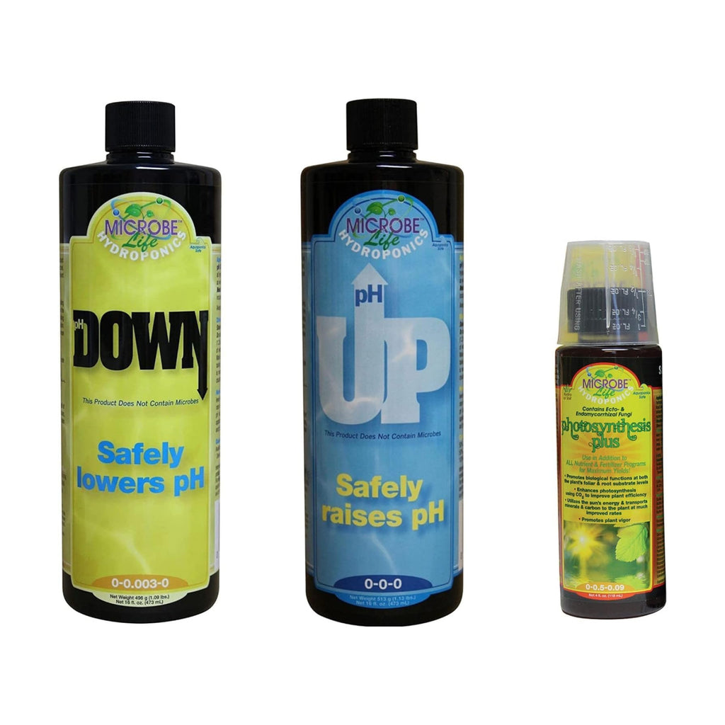 Microbe Life Hydroponics pH Control Kit with pH Up and Down for Stability, 16 oz Bottles, 4 oz Sample of Premium Liquid