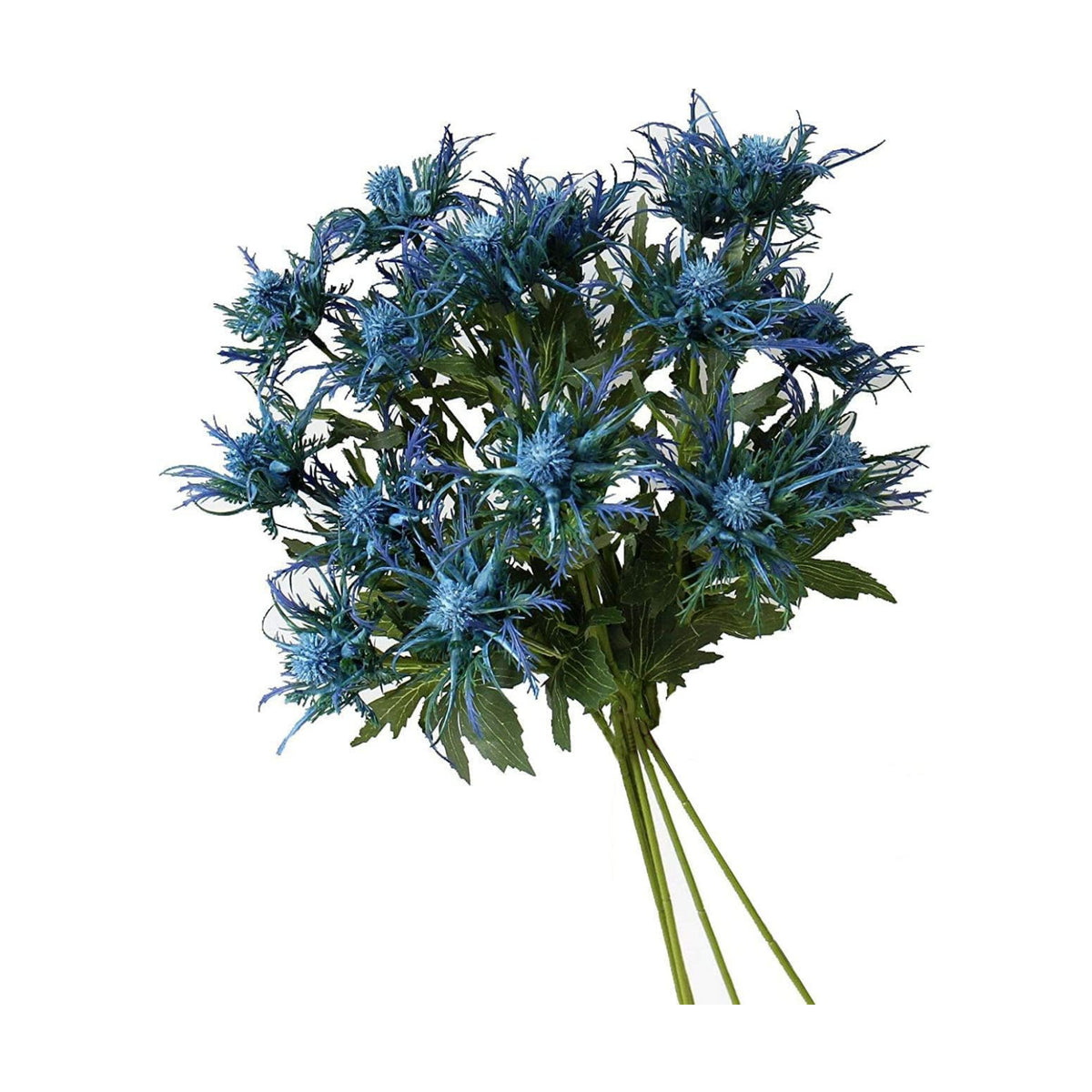 5 Pack Silk Artificial Thistle Flowers Eryngiums Faux Plants for Garden Wedding Prom Party Bouquet Floral Arrangement (Blue)