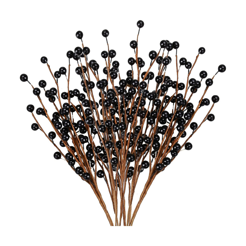 GREENTIME 12 Pack Black Artificial Holly Berry Picks 14" Fake Berry Stems