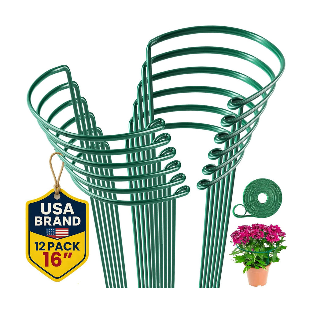 K-Brands 12 Pack Plant Support Stakes – Heavy-Duty Half Round Peony Support Ring and Cage for Indoor and Outdoor Plants