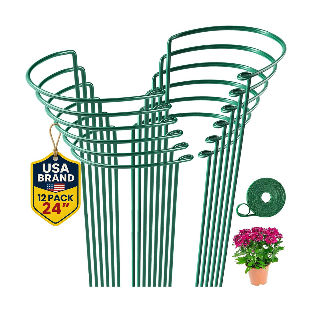 12 Pack Tall Snake Plant Support Stakes – 10" W x 24" H Half Round Peony Cages and Supports for Indoor and Outdoor