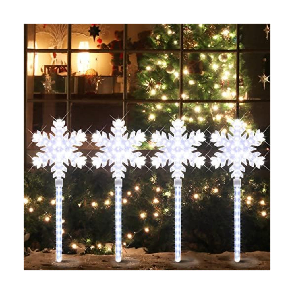 LAMPHOME Shooting 17" 568LED Snowflake Lawn Stake Light Super-Bright White 4 Stakes Total Christmas Outdoor Decoration with UL Standard Adaptor for Outdoor Pathway Lawn Holiday Party Home