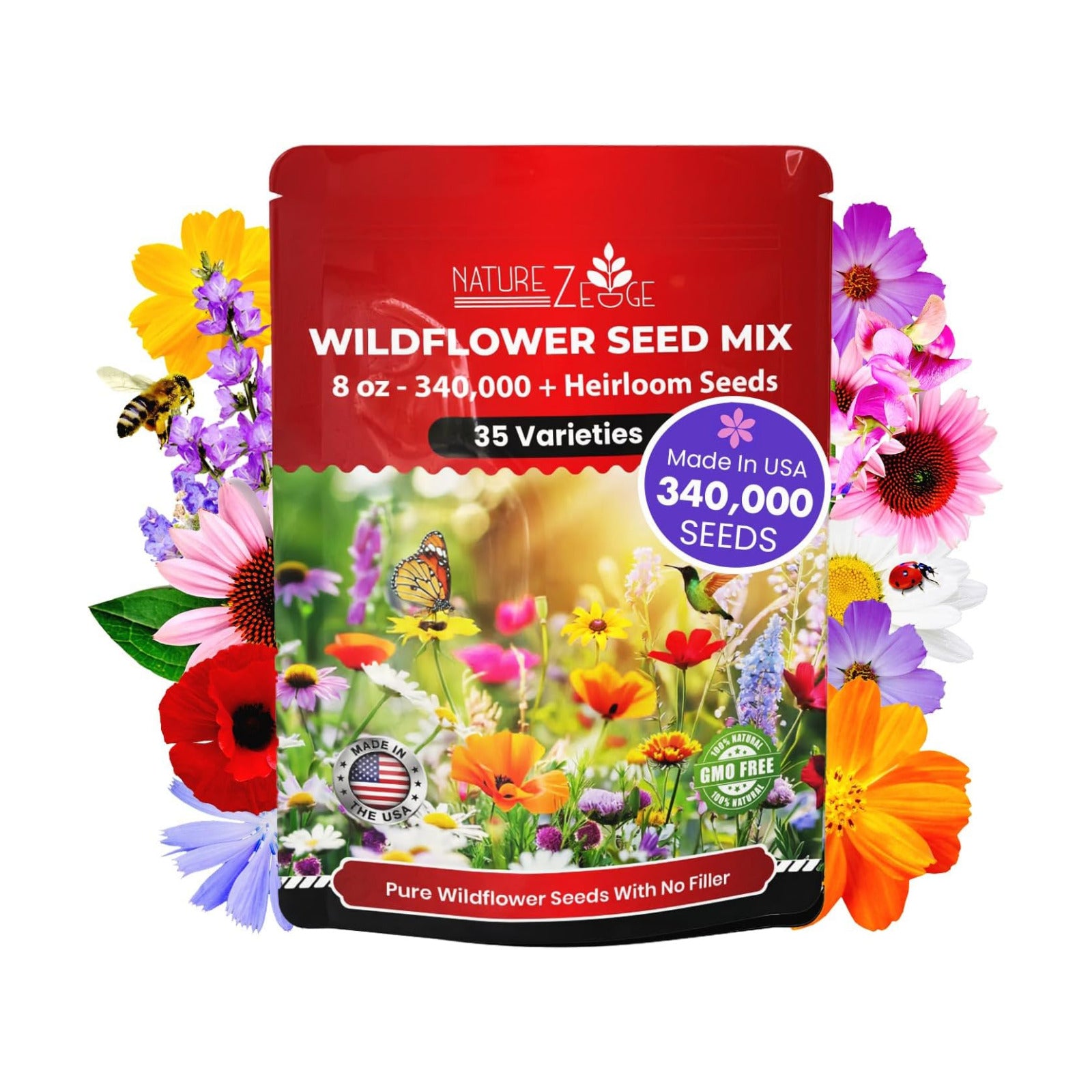NatureZ Edge Wildflower Seeds, 1/2 lb, 340,000 Seed, 35 Variety Perennial & Annual Flower Seeds to Plant Outside, Bulk